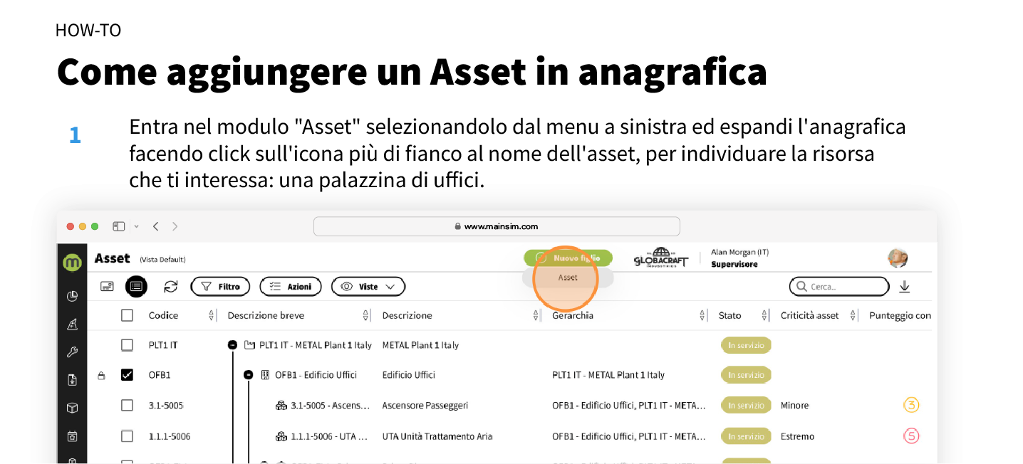 tutorial come aggiungere un asset in anagrafica