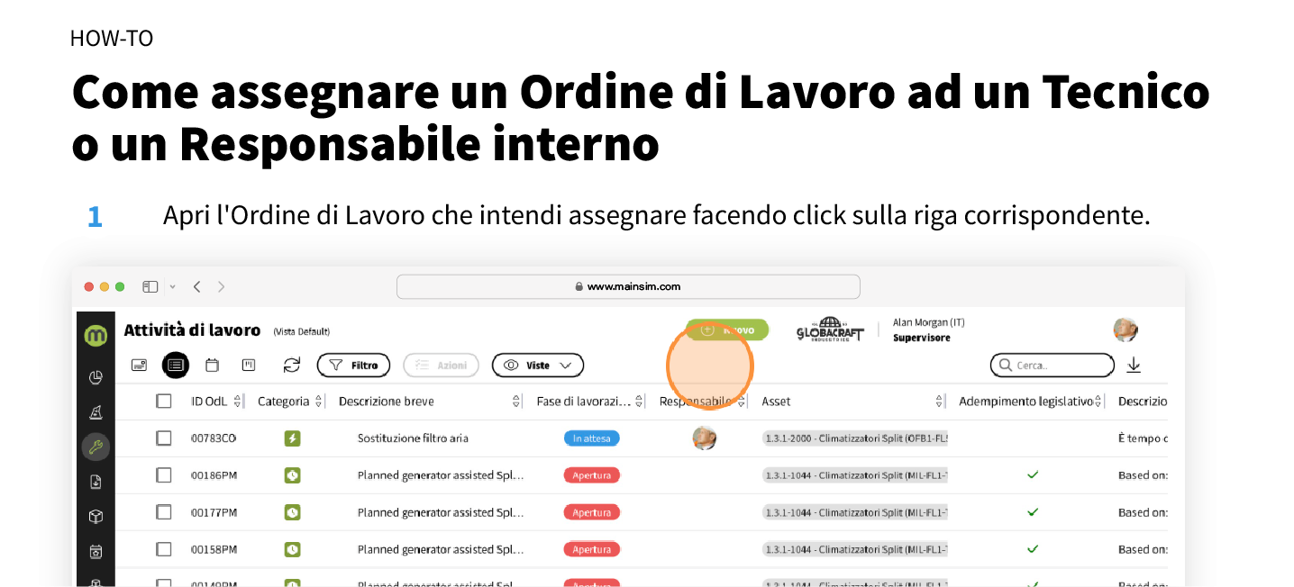 tutorial come assegnare un ordine di lavoro